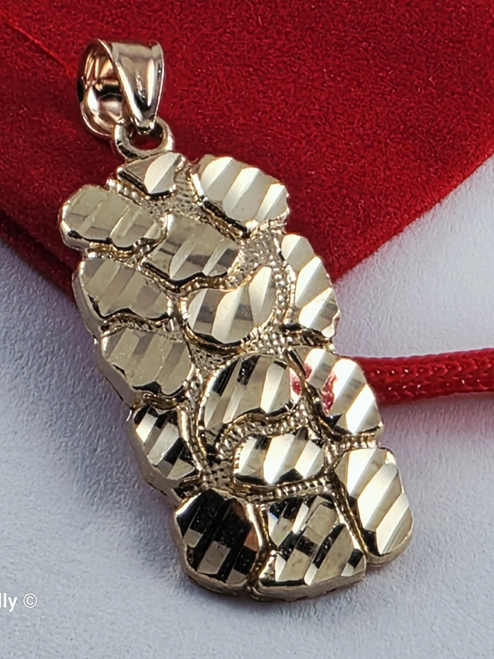 14K Yellow Gold Diamond-Cut Nugget Design Pendant - Solid Gold!